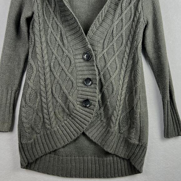 MERONA Thick Dark Gray Cable Knit Chunky Button Up Cardigan Medium - Picture 4 of 10